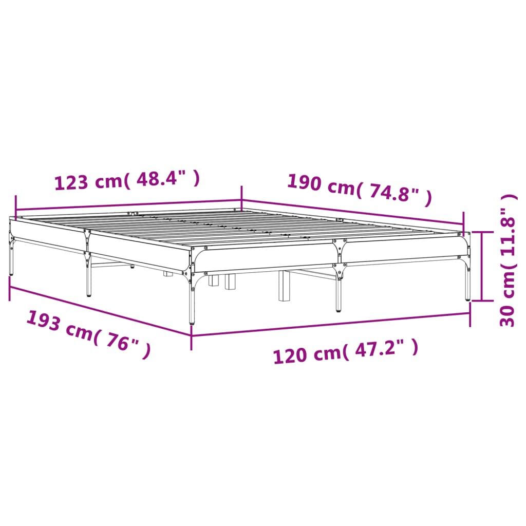 Okvir za krevet smeđi hrast 120x190cm konstruirano drvo i metal
