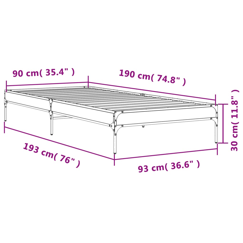 Okvir za krevet smeđi hrast 90x190 cm konstruirano drvo i metal
