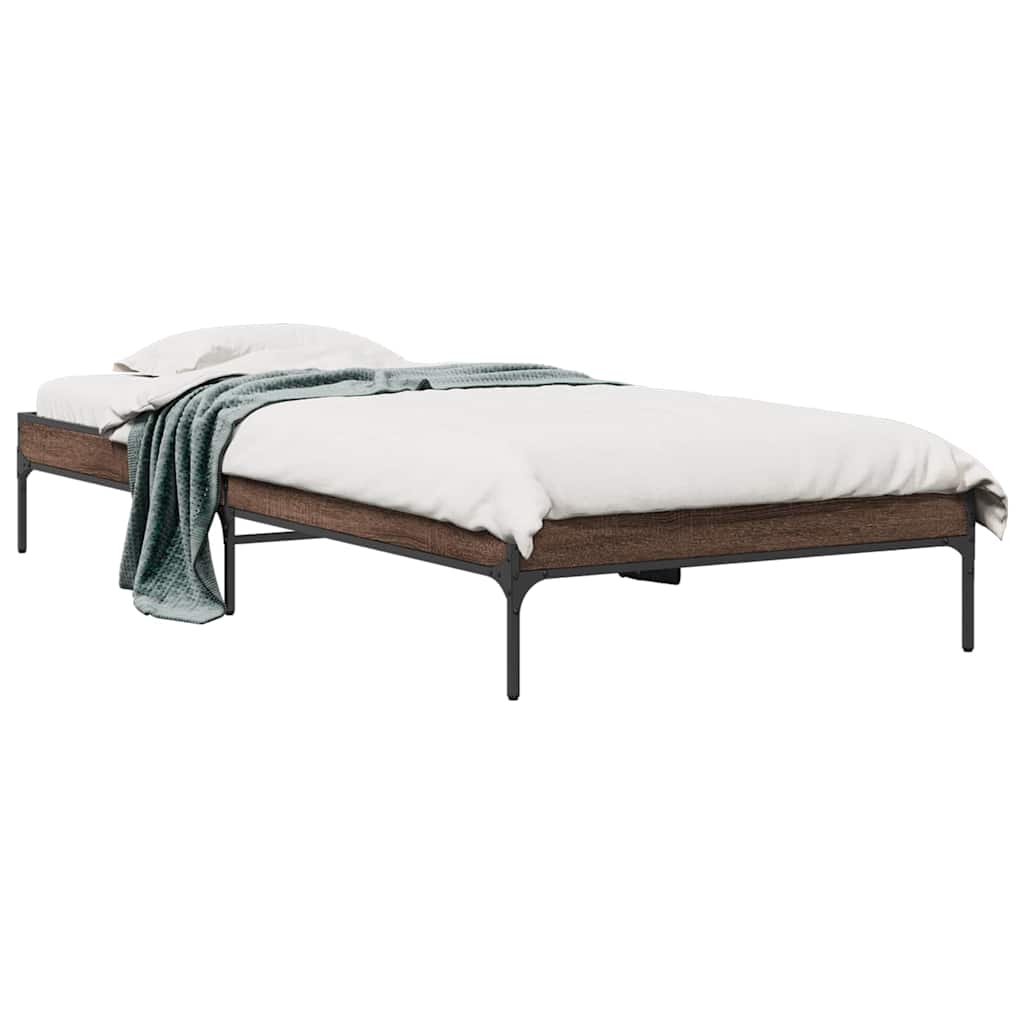 Okvir za krevet smeđi hrast 75x190 cm konstruirano drvo i metal