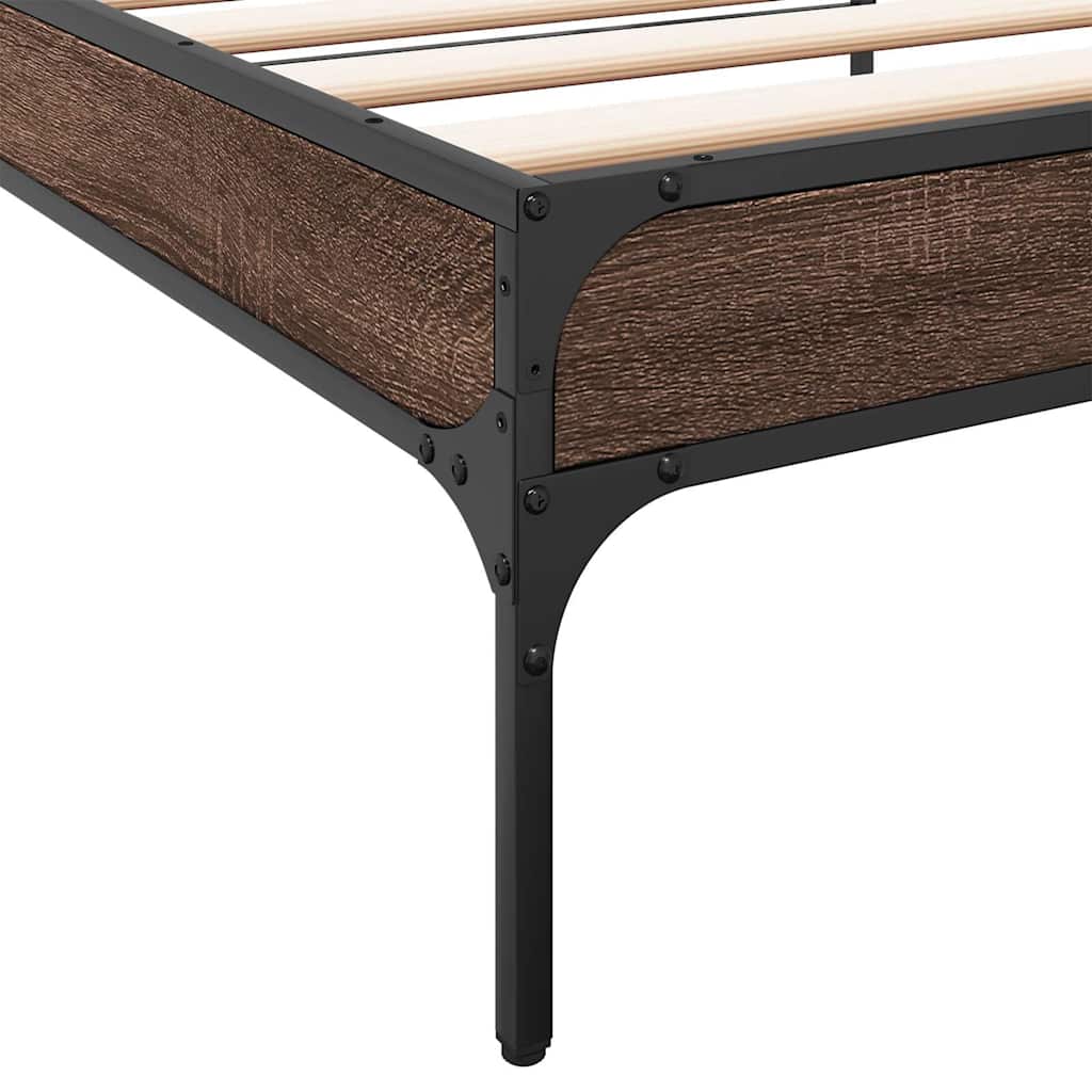 Okvir za krevet smeđi hrast 75x190 cm konstruirano drvo i metal