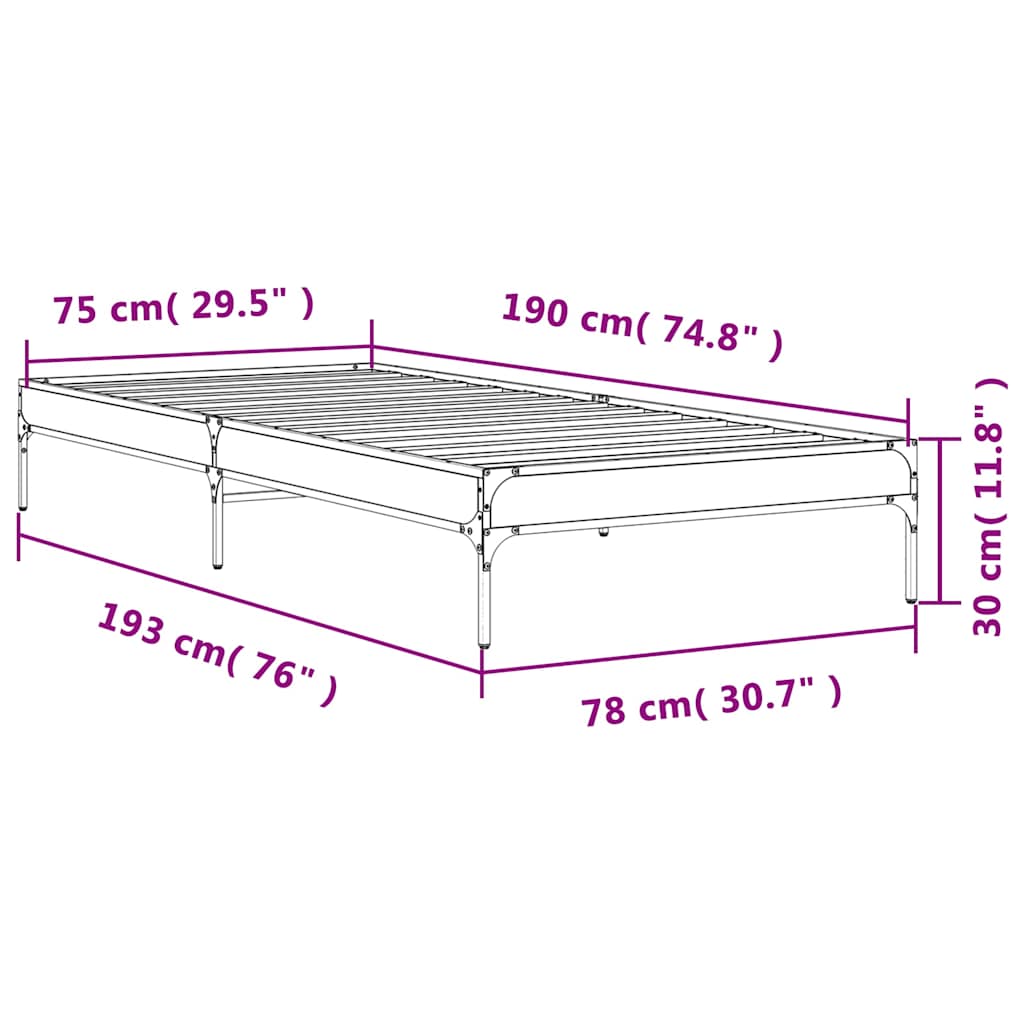 Okvir za krevet smeđi hrast 75x190 cm konstruirano drvo i metal