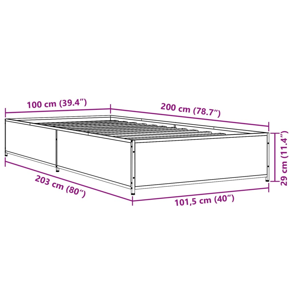 Okvir za krevet crni 100x200 cm konstruirano drvo i metal