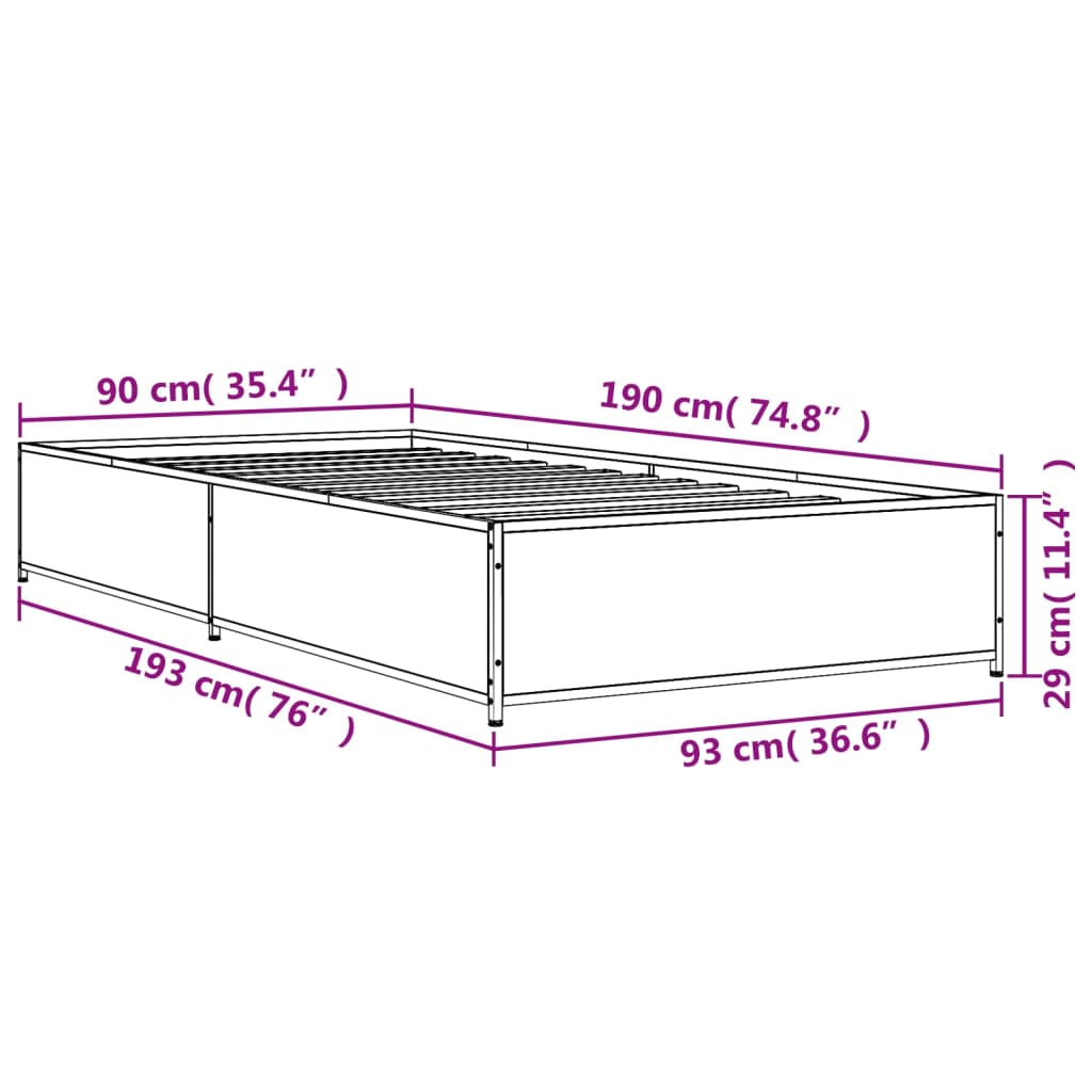 Okvir za krevet smeđi hrast 90x190 cm konstruirano drvo i metal