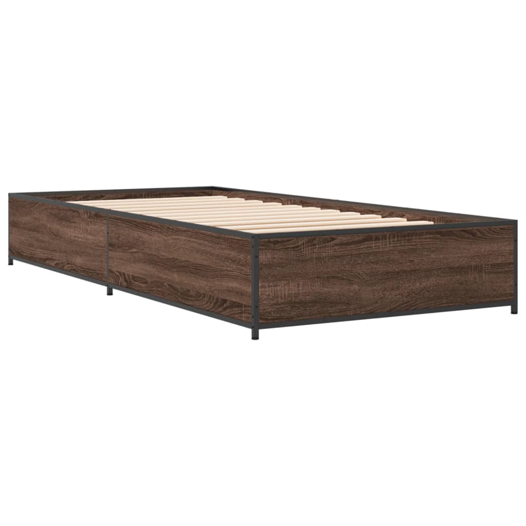 Okvir za krevet smeđi hrast 75x190 cm konstruirano drvo i metal
