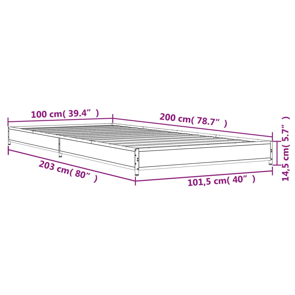 Okvir za krevet boja hrasta 120x200cm konstruirano drvo i metal