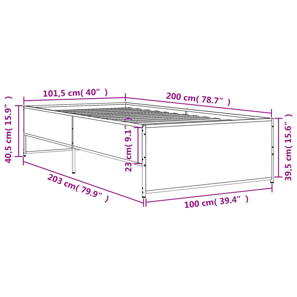 Okvir za krevet boja hrasta 100x200cm konstruirano drvo i metal
