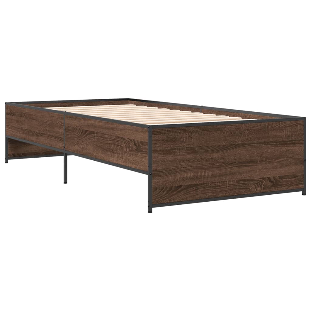 Okvir za krevet smeđi hrast 75x190 cm konstruirano drvo i metal