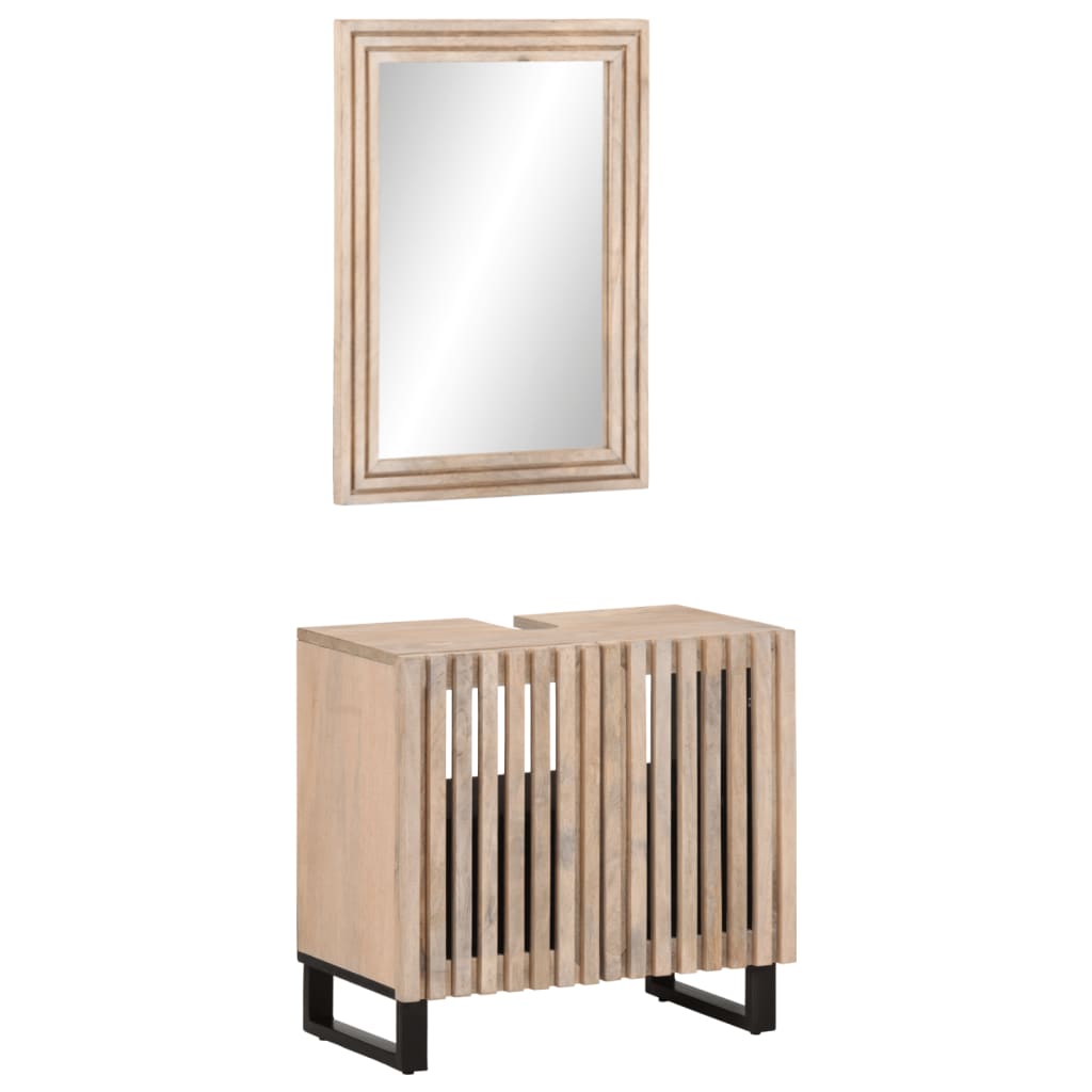 2-dijelni set kupaonskog namještaja od masivnog drva manga