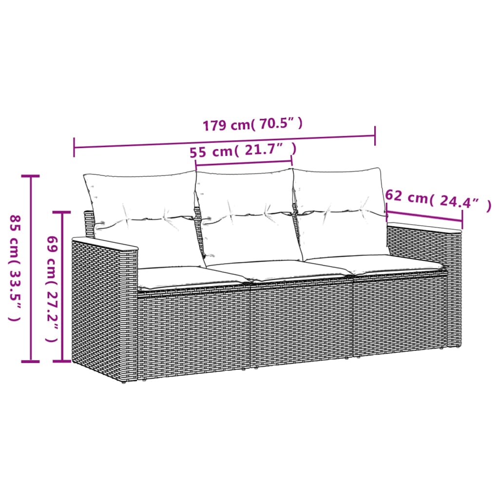 3-dijelni set vrtnih sofa s jastucima bež od poliratana