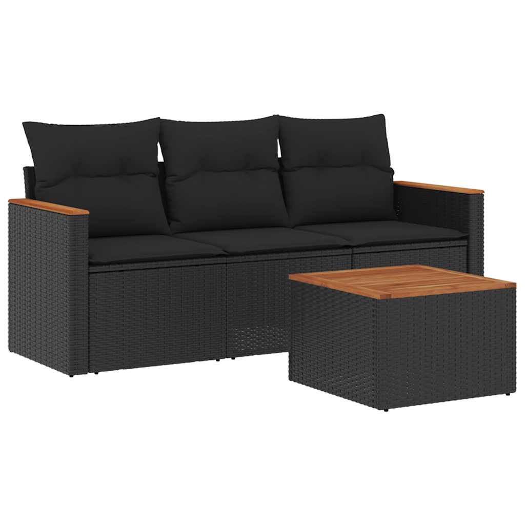 4-dijelni set vrtnih sofa od poliratana s jastucima crni