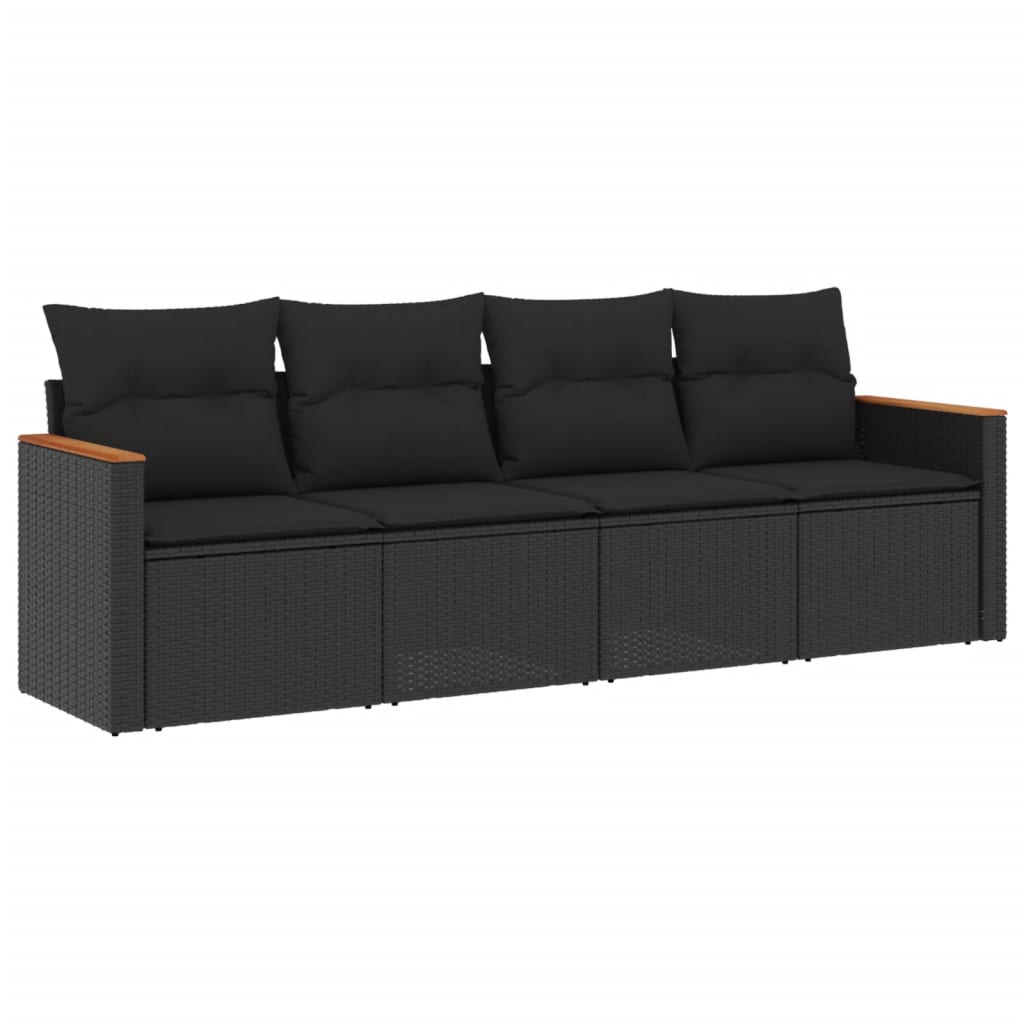 4-dijelni set vrtnih sofa od poliratana s jastucima crni