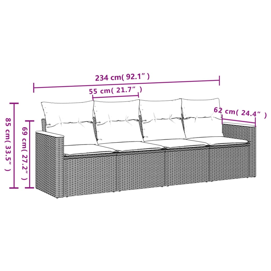 4-dijelni set vrtnih sofa od poliratana s jastucima crni
