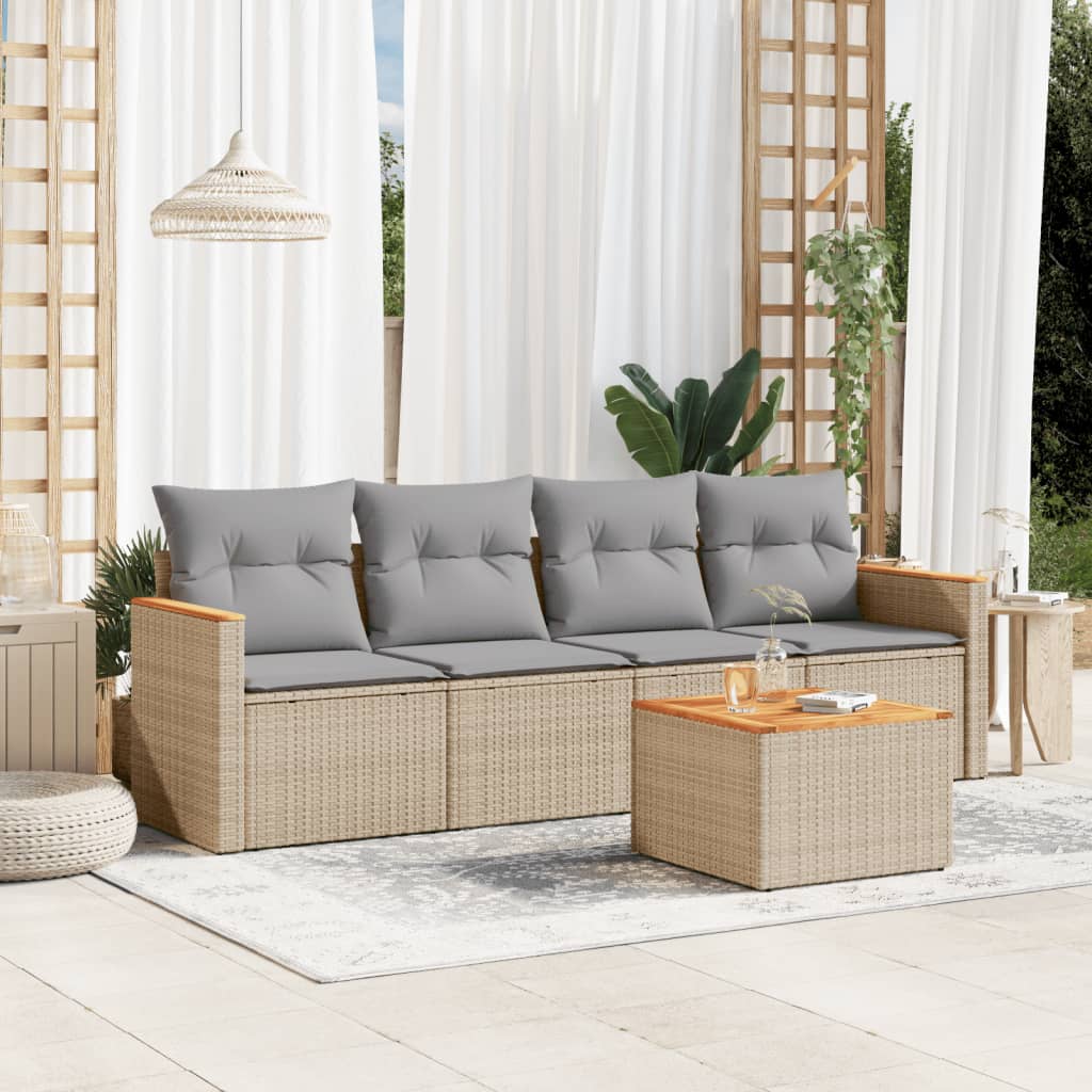 5-dijelni set vrtnih sofa s jastucima bež od poliratana