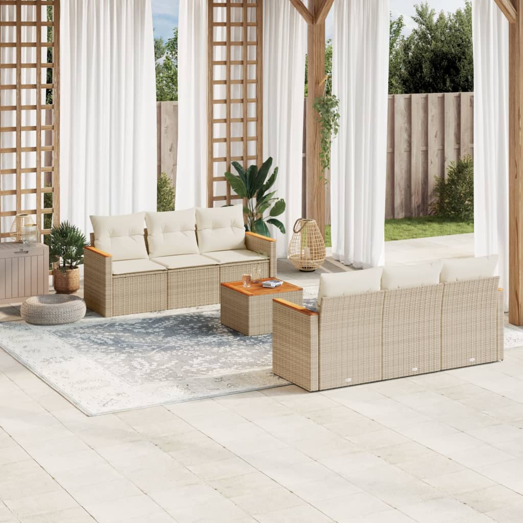 7-dijelni set vrtnih sofa od poliratana s jastucima bež 61 x 62 x 69 cm