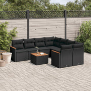 9-dijelni set vrtnih sofa s jastucima crni od poliratana Crna 62 x 62 x 69 cm