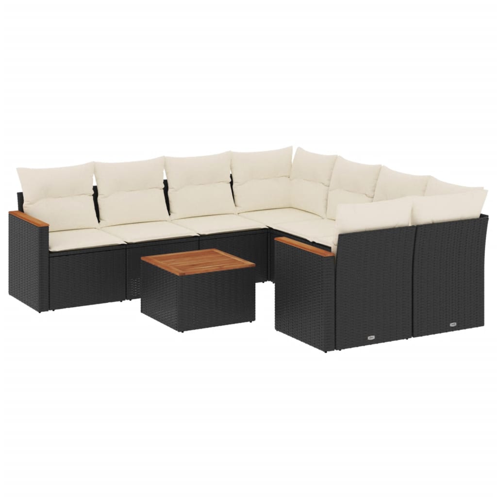 9-dijelni set vrtnih sofa s jastucima crni od poliratana