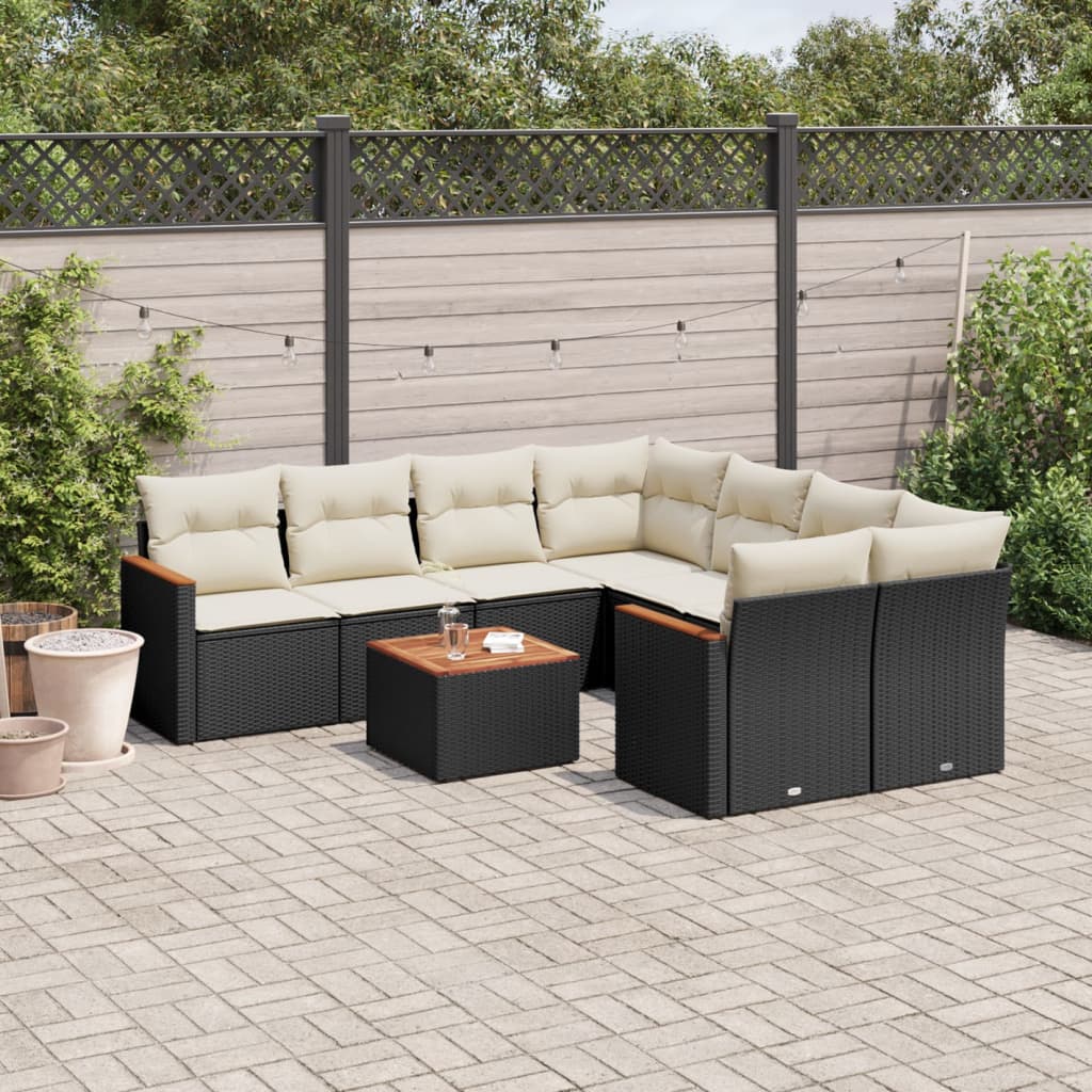 9-dijelni set vrtnih sofa s jastucima crni od poliratana