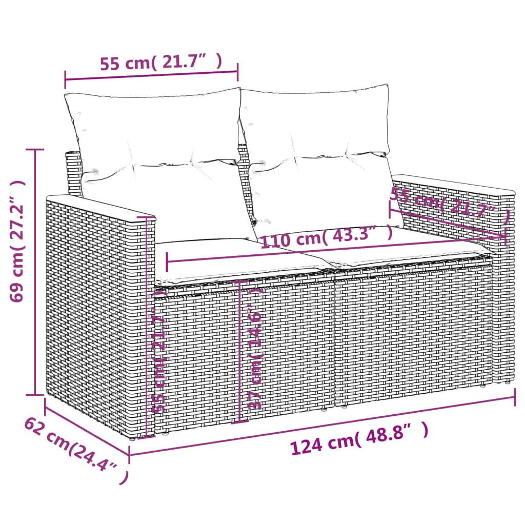 9-dijelni set vrtnih sofa od poliratana s jastucima sivi