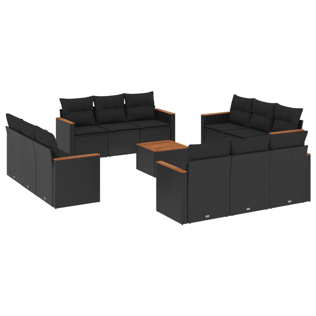 13-dijelni set vrtnih sofa s jastucima poliratan crni