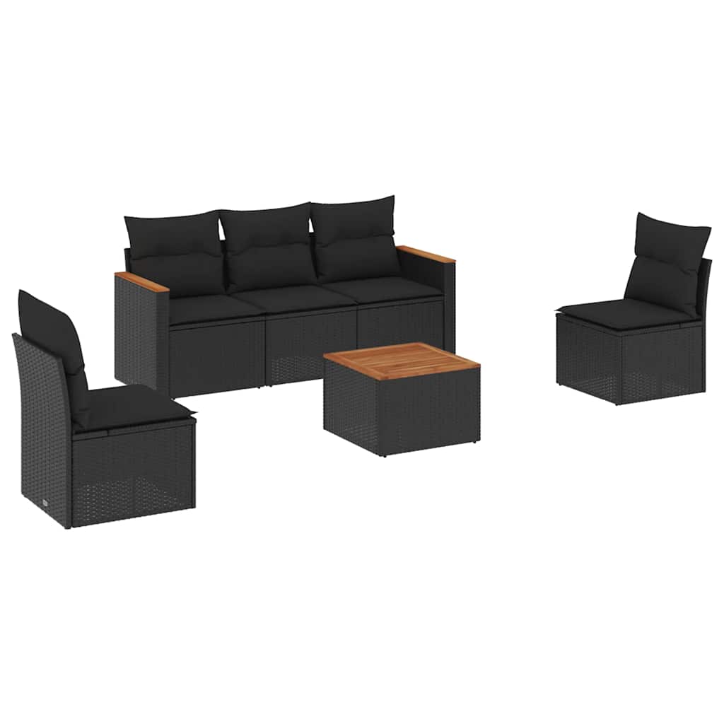 6-dijelni set vrtnih sofa s jastucima crni od poliratana Crna 61 x 62 x 69 cm
