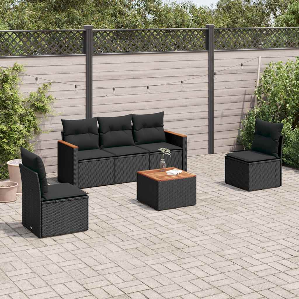 6-dijelni set vrtnih sofa s jastucima crni od poliratana Crna 61 x 62 x 69 cm