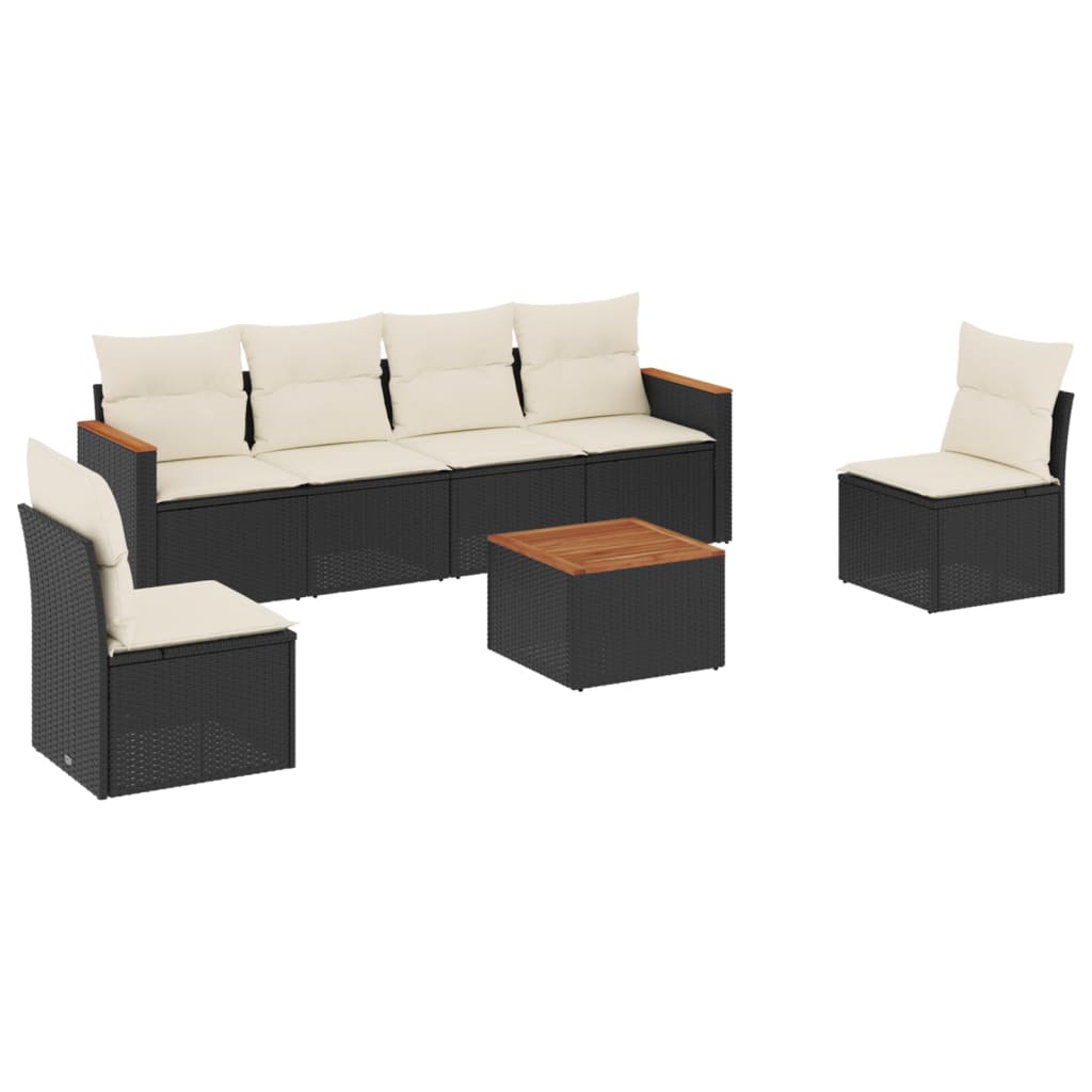7-dijelni set vrtnih sofa od poliratana s jastucima crni