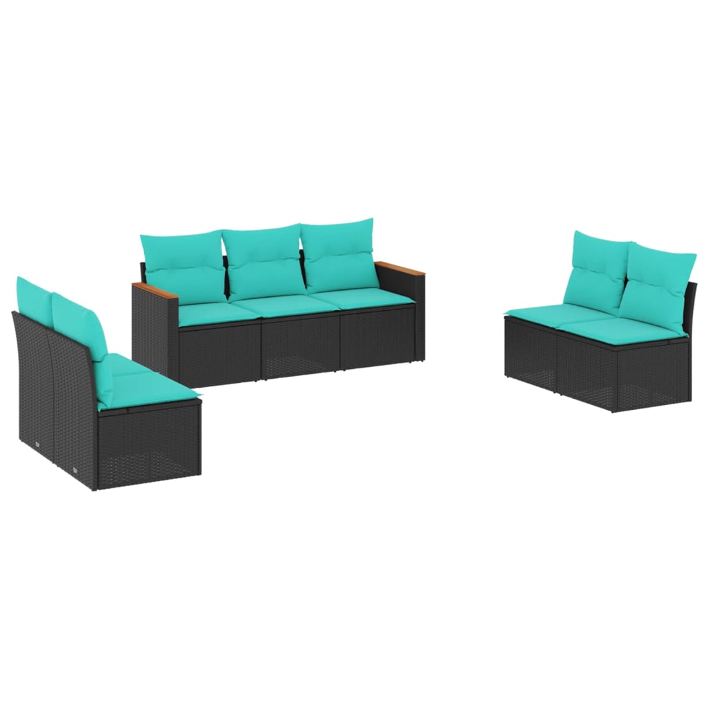 Vrtni set od 7 dijelova s jastucima, crni poliratan Black and blue