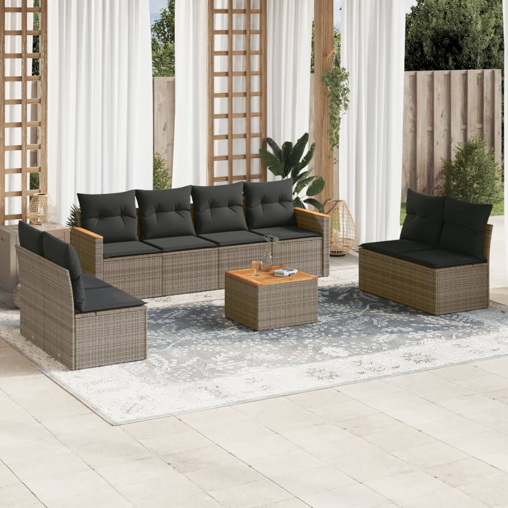 9-dijelni set vrtnih sofa od poliratana s jastucima sivi