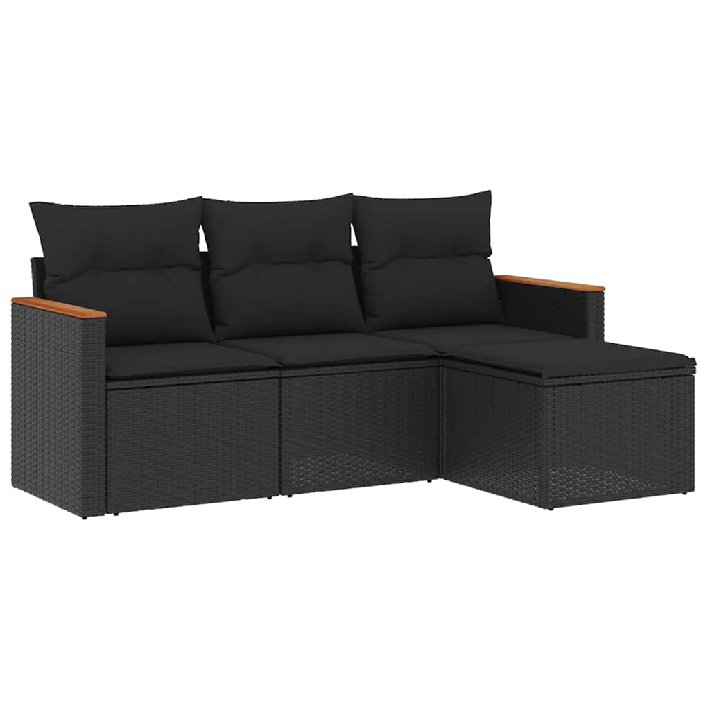 4-dijelni set vrtnih sofa od poliratana s jastucima crni