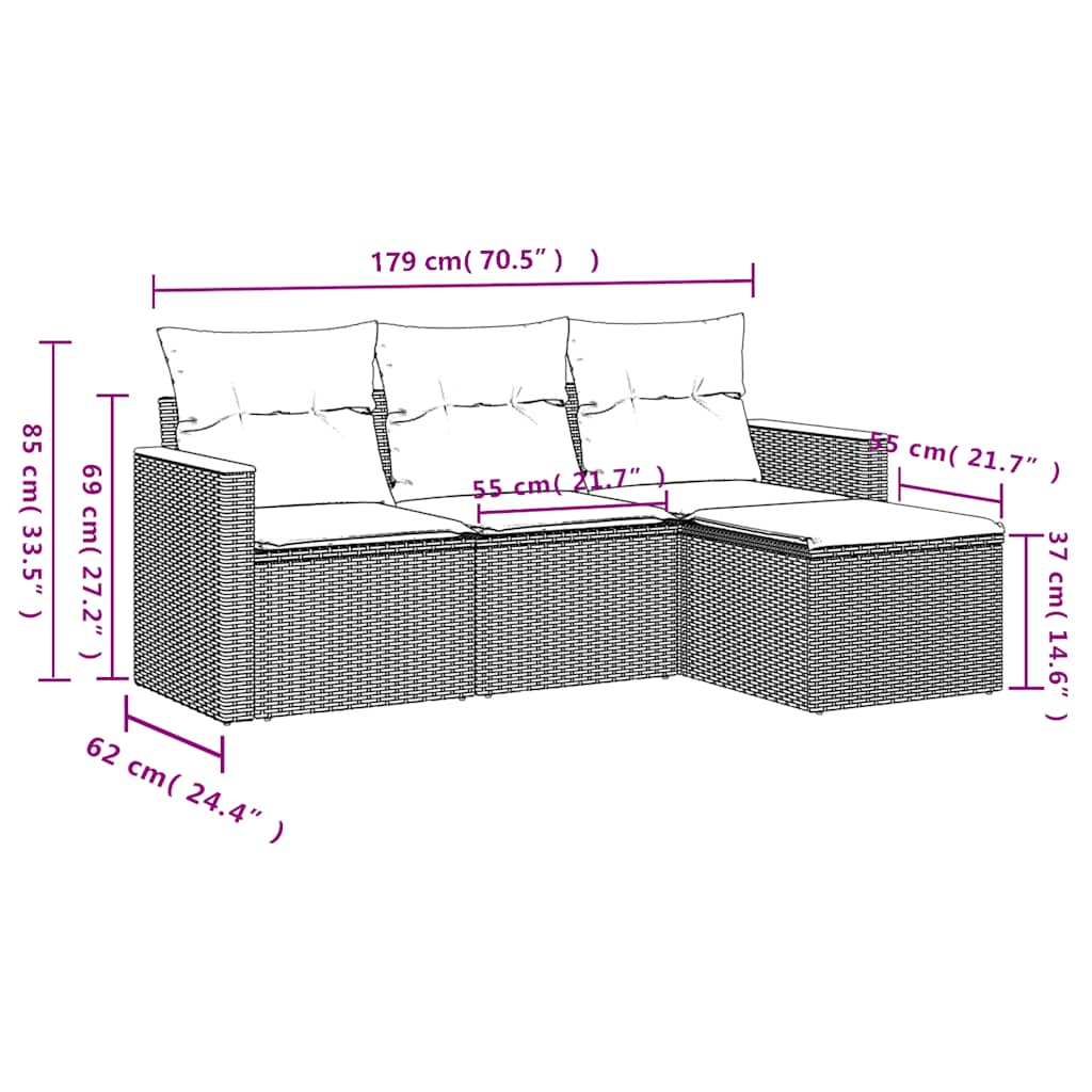4-dijelni set vrtnih sofa od poliratana s jastucima crni