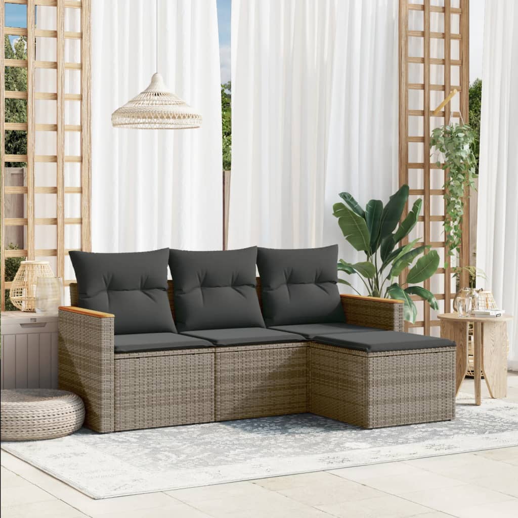 4-dijelni set vrtnih sofa od poliratana s jastucima sivi