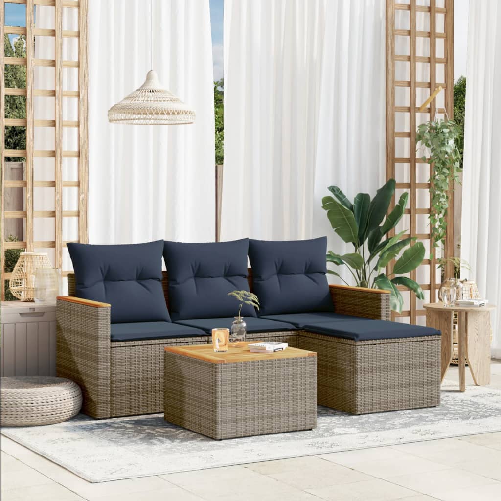 Vrtni set od 5 dijelova s jastucima, sivi poliratan Grey and blue