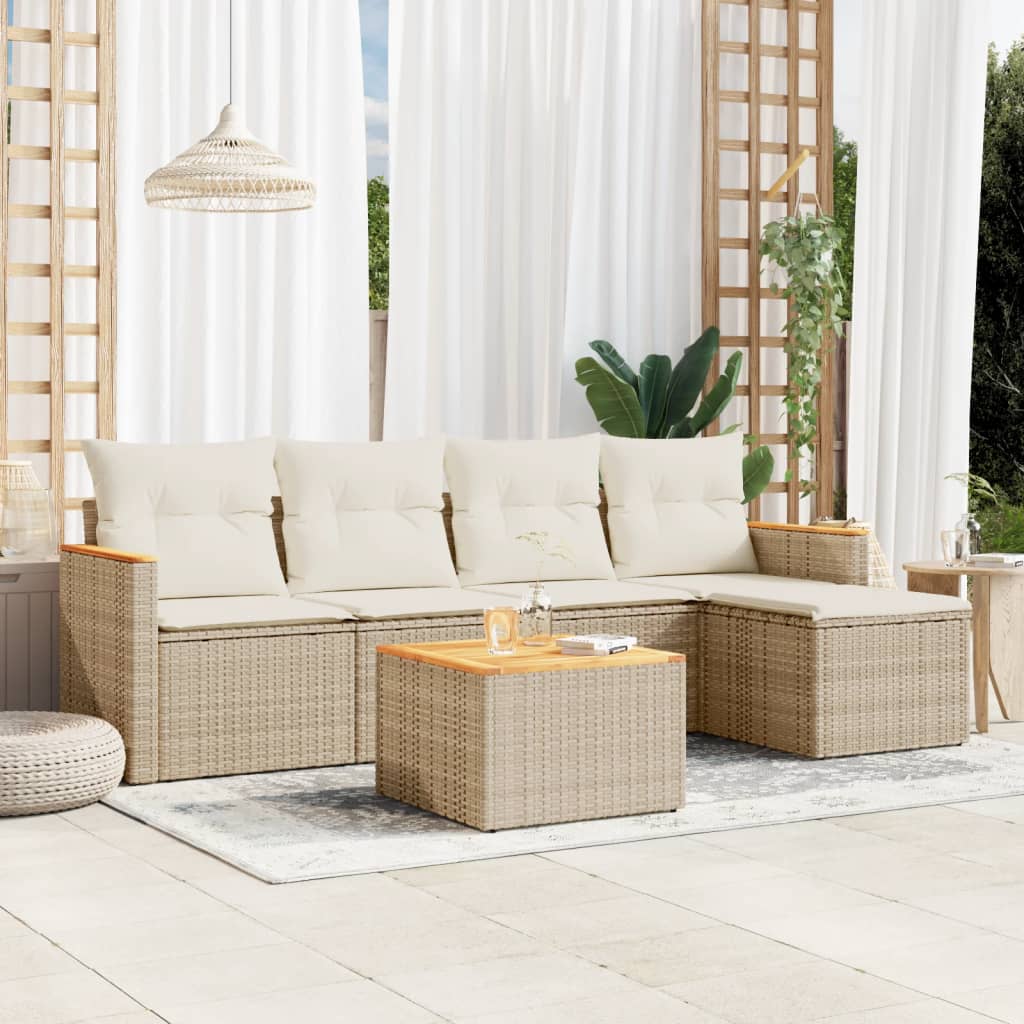 6-dijelni set vrtnih sofa s jastucima bež od poliratana 61.5 x 62 x 69 cm