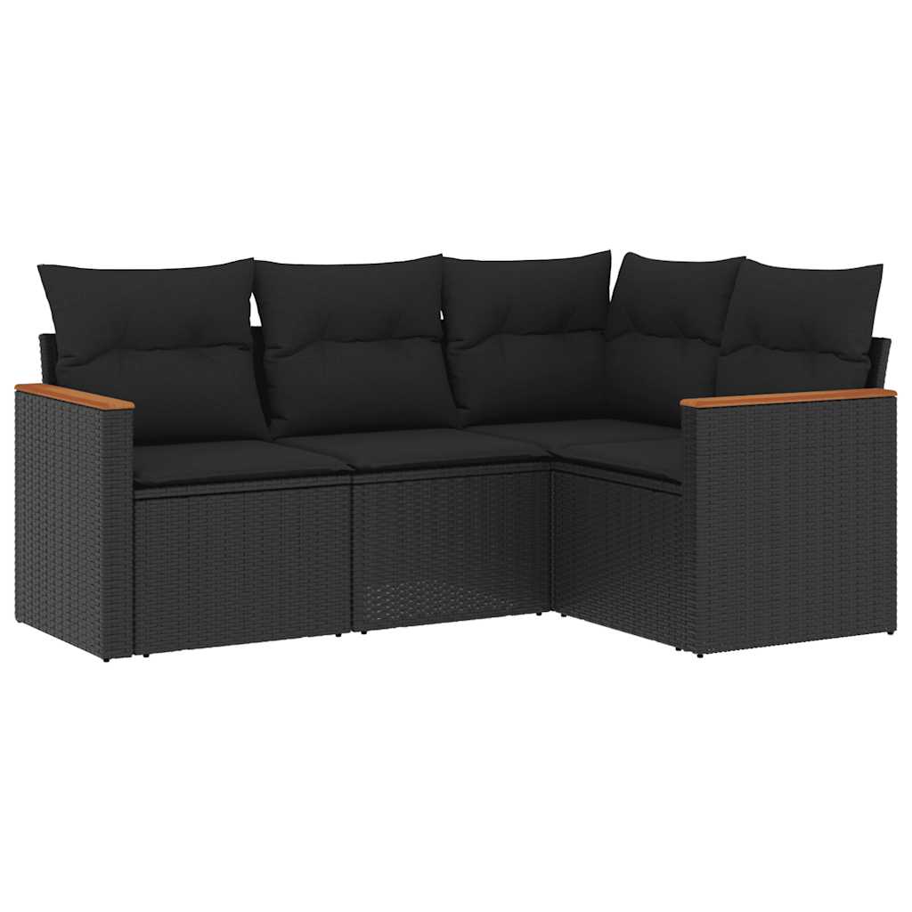 4-dijelni set vrtnih sofa od poliratana s jastucima crni