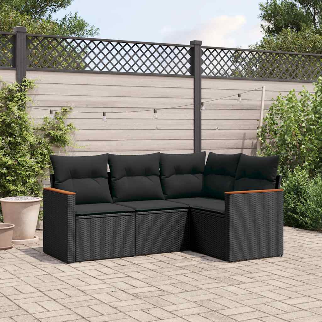 4-dijelni set vrtnih sofa od poliratana s jastucima crni