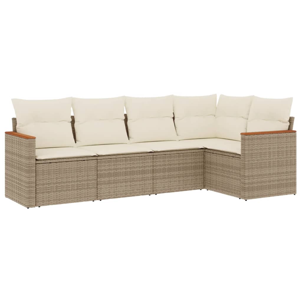 5-dijelni vrtni set sofa s jastucima bež od poliratana