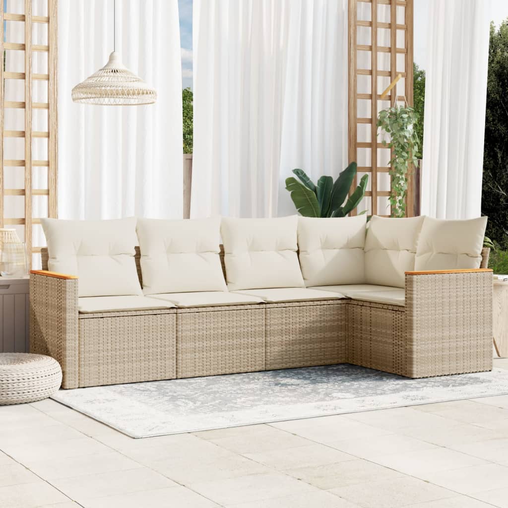 5-dijelni vrtni set sofa s jastucima bež od poliratana