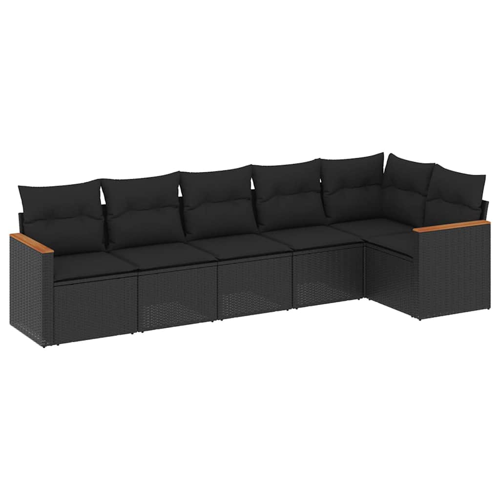 6-dijelni set vrtnih sofa s jastucima crni od poliratana