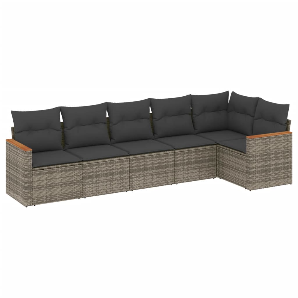 6-dijelni set vrtnih sofa od poliratana s jastucima sivi