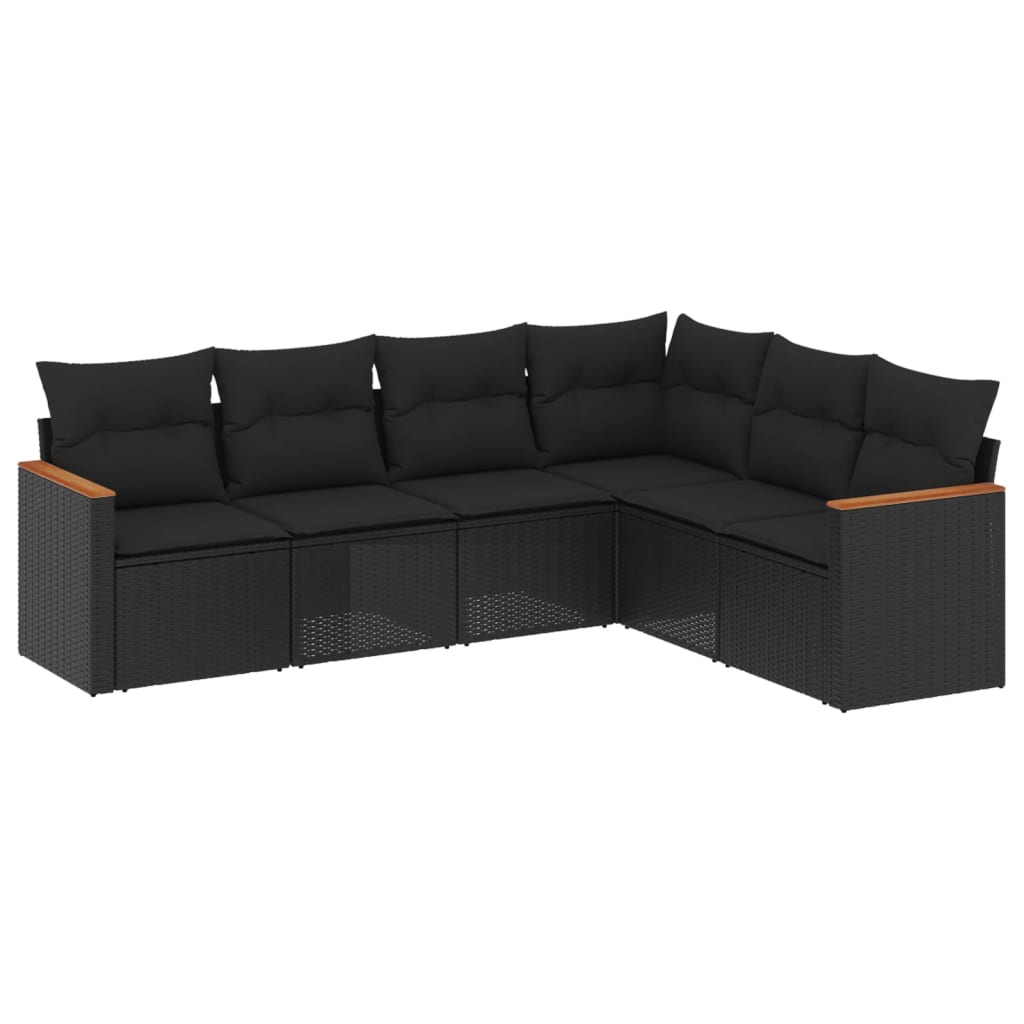 6-dijelni set vrtnih sofa s jastucima crni od poliratana