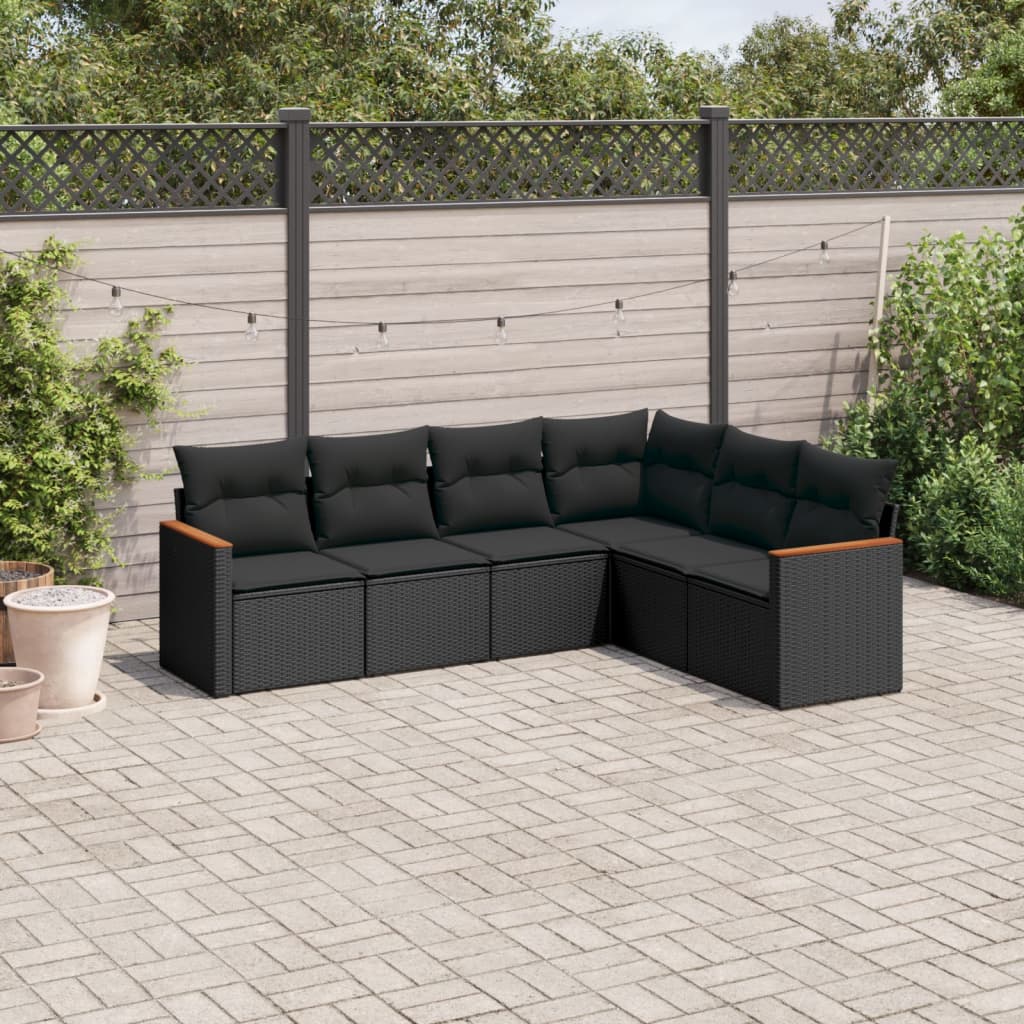6-dijelni set vrtnih sofa s jastucima crni od poliratana