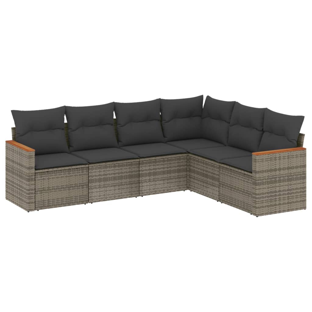 6-dijelni set vrtnih sofa od poliratana s jastucima sivi