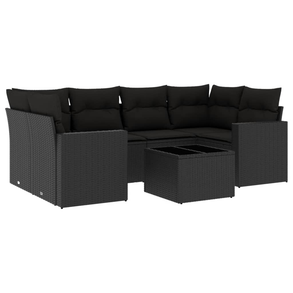 7-dijelni set vrtnih sofa od poliratana s jastucima crni