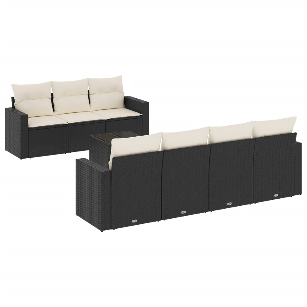 8-dijelni set vrtnih sofa od poliratana s jastucima crni
