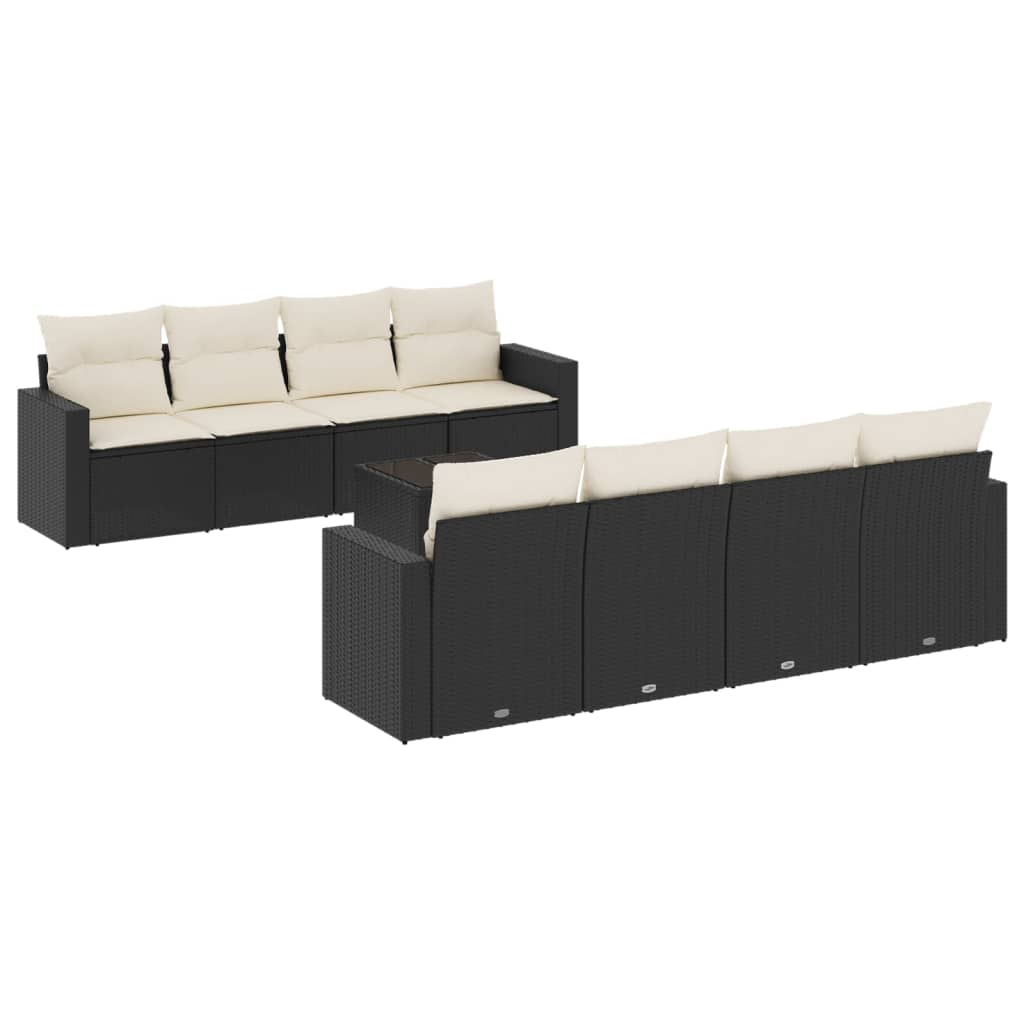 9-dijelni set vrtnih sofa s jastucima crni od poliratana