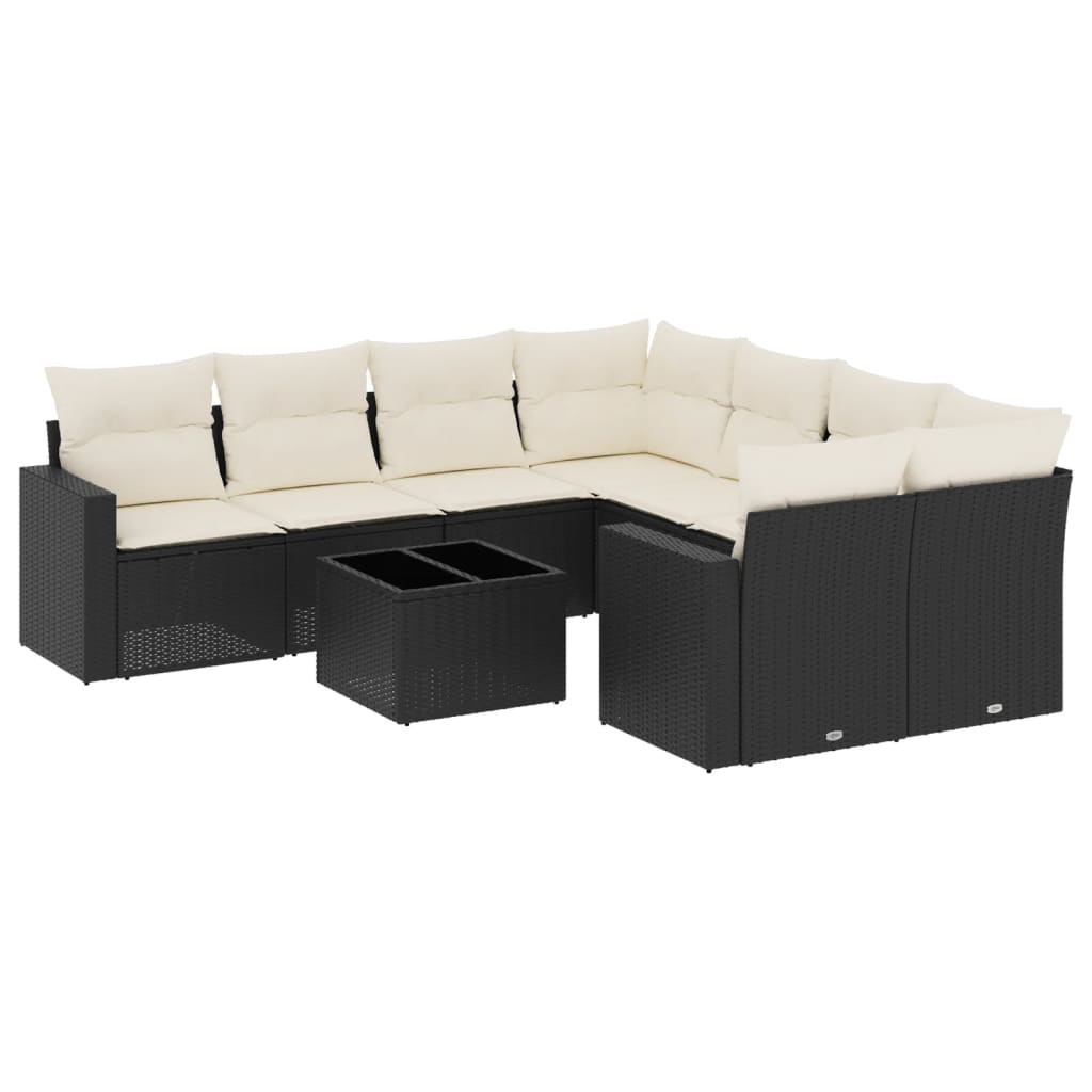 9-dijelni set vrtnih sofa s jastucima crni od poliratana
