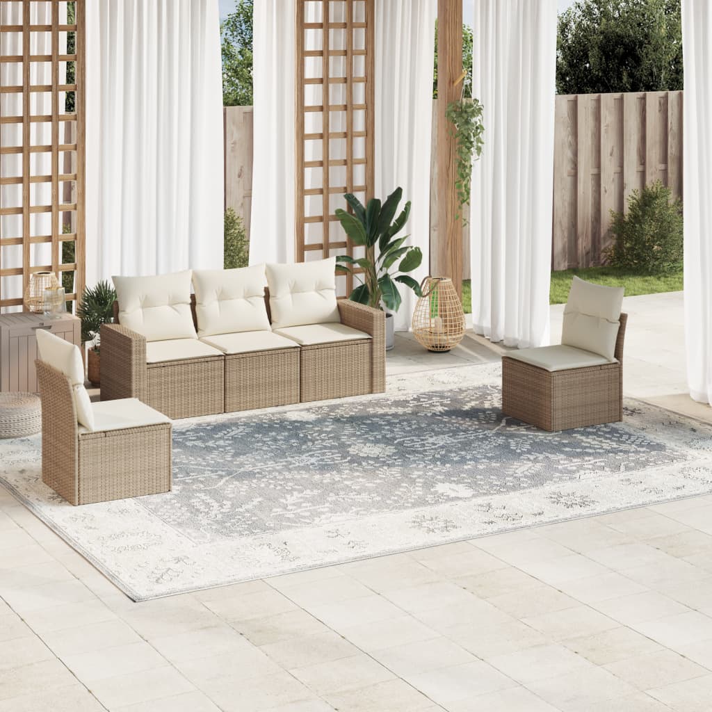 5-dijelni vrtni set sofa s jastucima bež od poliratana