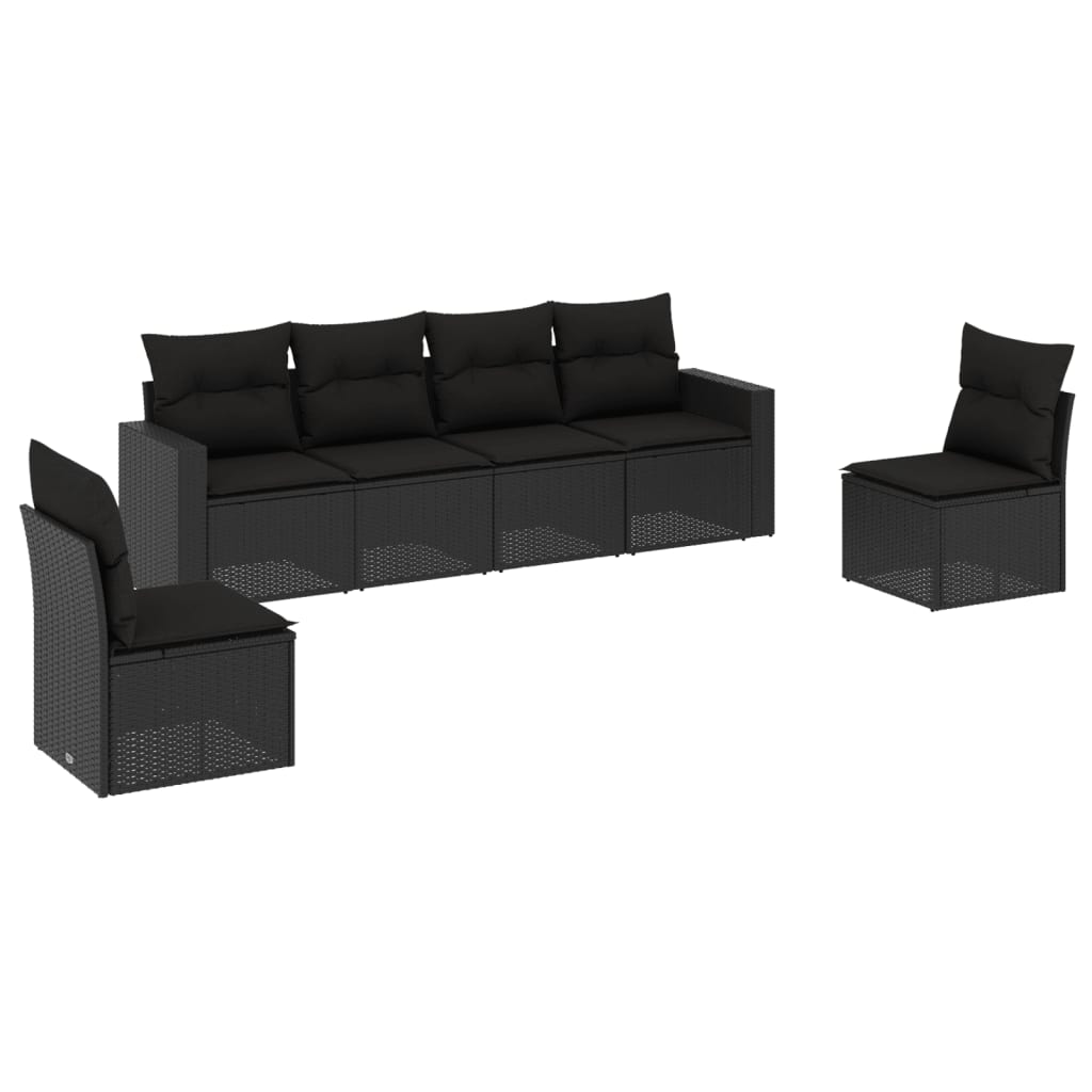 6-dijelni set vrtnih sofa s jastucima crni od poliratana