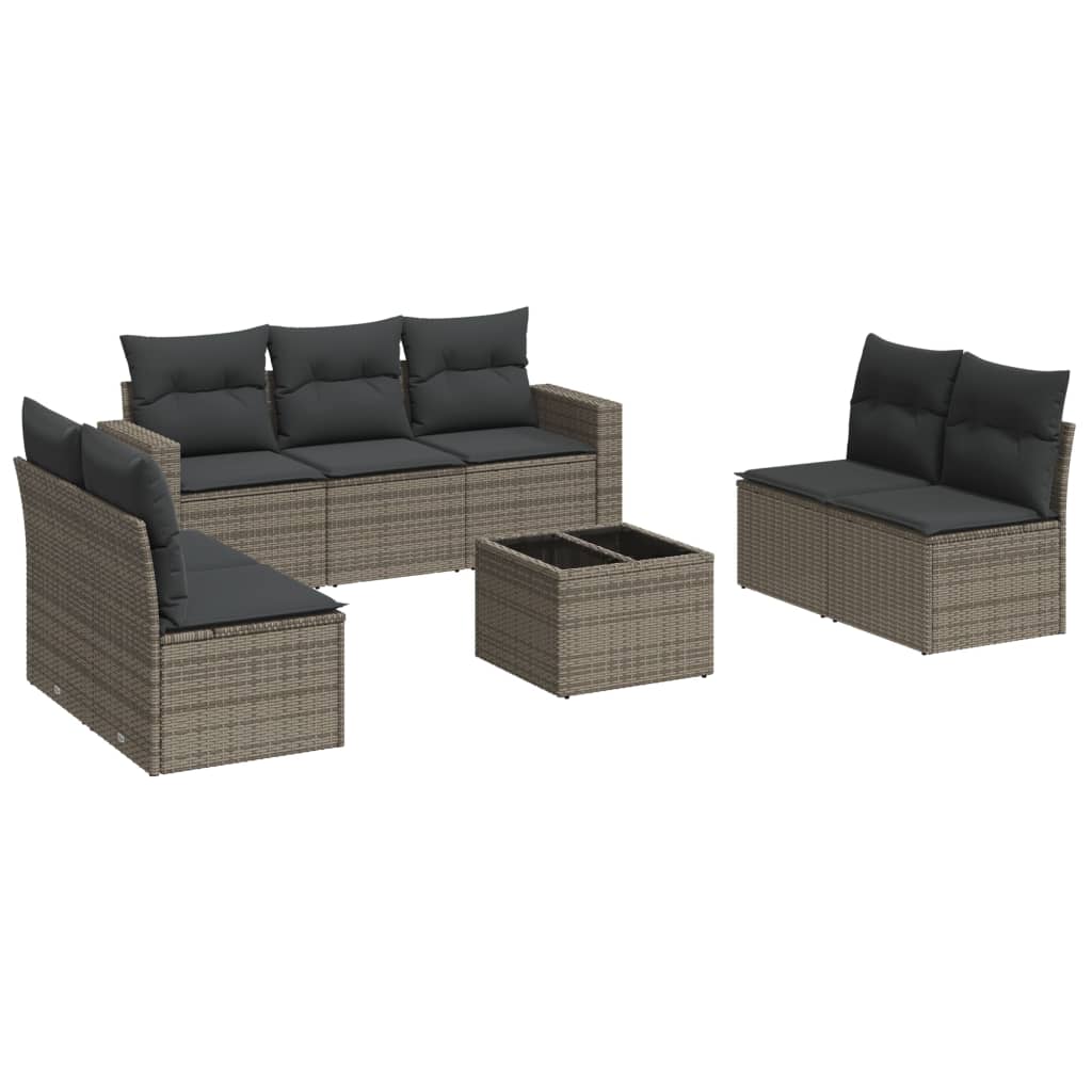 8-dijelni set vrtnih sofa od poliratana s jastucima sivi