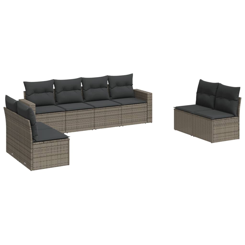 8-dijelni set vrtnih sofa od poliratana s jastucima sivi Siva